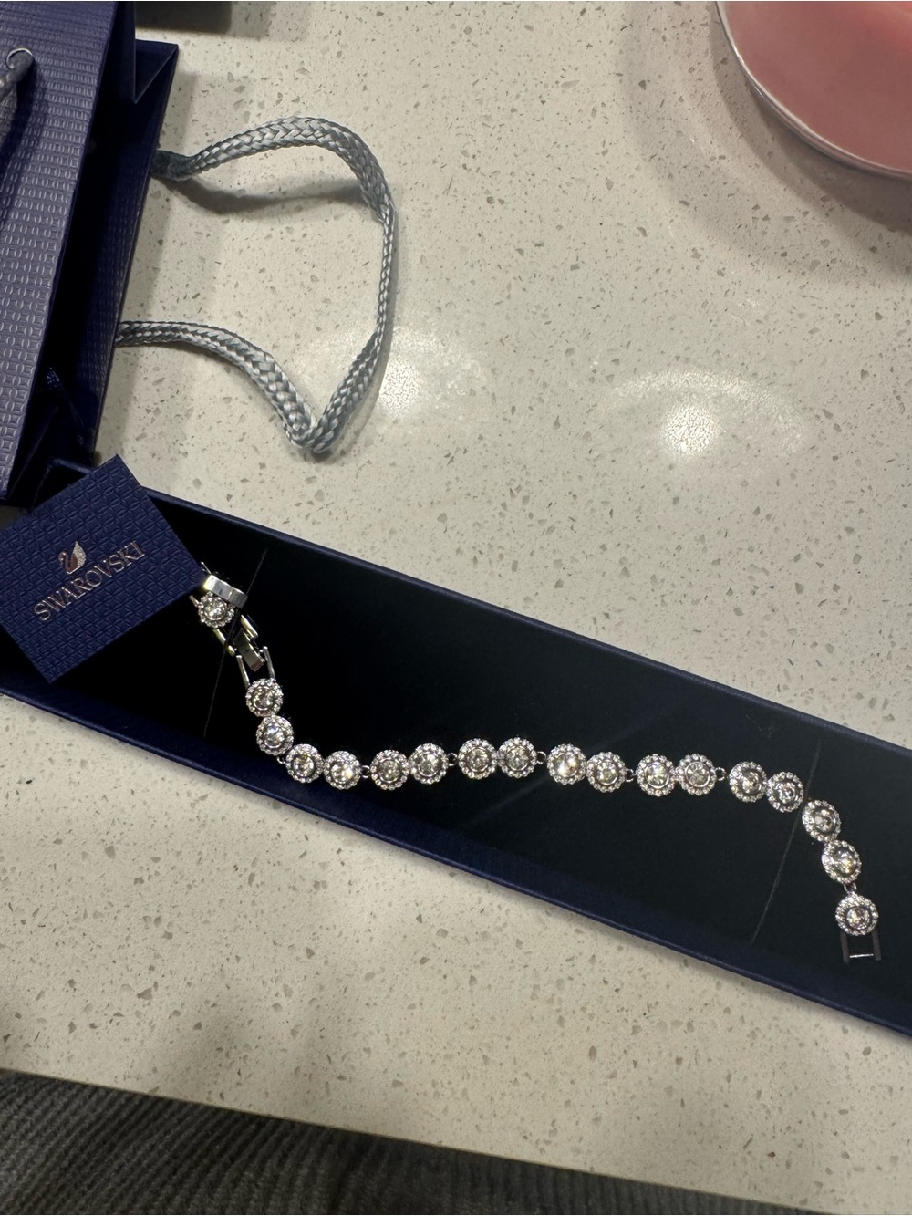 Swarovski Clear Crystal Halo Tennis Bracelet in Silver Tone